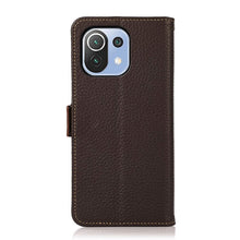 Load image into Gallery viewer, KHAZNEH Side-Magnetic Litchi Genuine Leather RFID Phone Case, For Xiaomi Mi 11 Lite 5G / Mi 11 Lite, For Xiaomi Mi 11, For Xiaomi Mi 11T / Mi 11T Pro, For Xiaomi Redmi Note 10 5G, For Xiaomi Redmi Note 10 Pro, For Xiaomi Redmi K40 Pro / Poco F3        ...