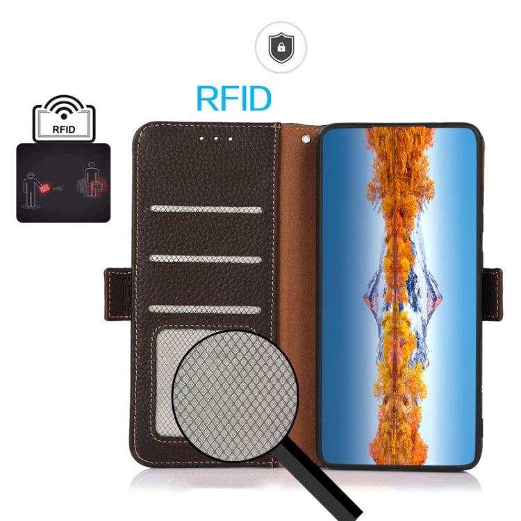 KHAZNEH Side-Magnetic Litchi Genuine Leather RFID Phone Case, For Xiaomi Mi 10S, For Xiaomi Mi 10T Lite 5G, For Xiaomi Mi 10T 5G, For Xiaomi Mi 11 Lite 5G / Mi 11 Lite, For Xiaomi Mi 11 Pro, For Xiaomi Mi 11 Ultra, For Xiaomi Mi 11                     ...