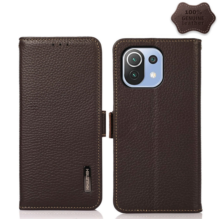 KHAZNEH Side-Magnetic Litchi Genuine Leather RFID Phone Case, For Xiaomi Mi 11 Lite 5G / Mi 11 Lite, For Xiaomi Mi 11, For Xiaomi Mi 11T / Mi 11T Pro, For Xiaomi Redmi Note 10 5G, For Xiaomi Redmi Note 10 Pro, For Xiaomi Redmi K40 Pro / Poco F3        ...
