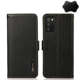 KHAZNEH Side-Magnetic Litchi Genuine Leather RFID Phone Case, For Samsung Galaxy A02s EU Version, For Samsung Galaxy A02s Global Version, For Samsung Galaxy A03s 166mm Version, For Samsung Galaxy A12 5G, For Samsung Galaxy A22 4G                       ...