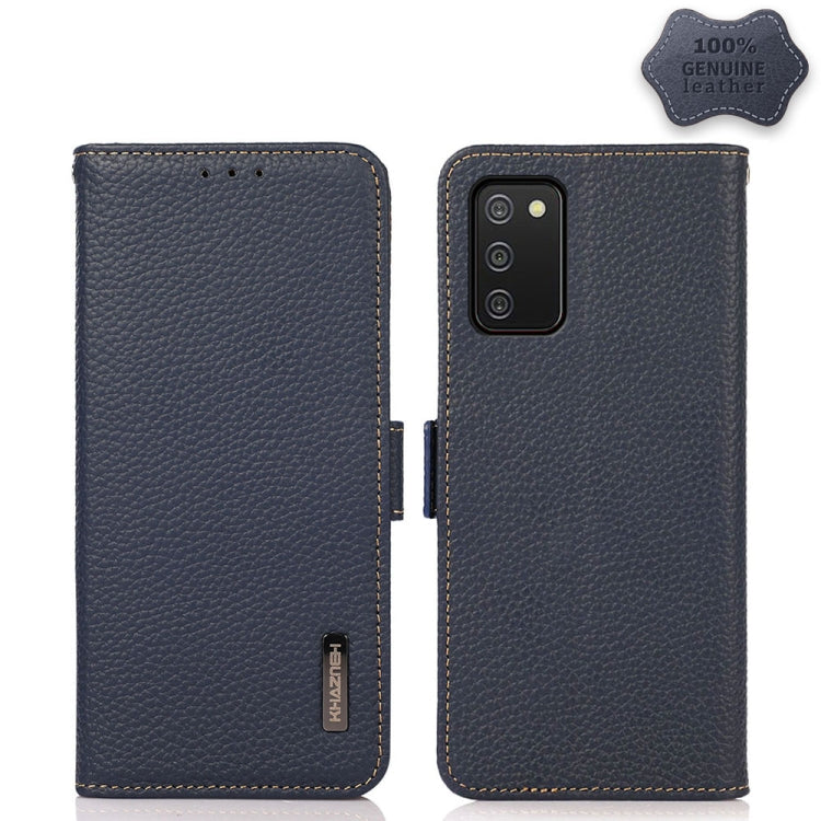 KHAZNEH Side-Magnetic Litchi Genuine Leather RFID Phone Case, For Samsung Galaxy A02s EU Version, For Samsung Galaxy A02s Global Version, For Samsung Galaxy A03s 166mm Version, For Samsung Galaxy A12 5G, For Samsung Galaxy A22 4G                       ...