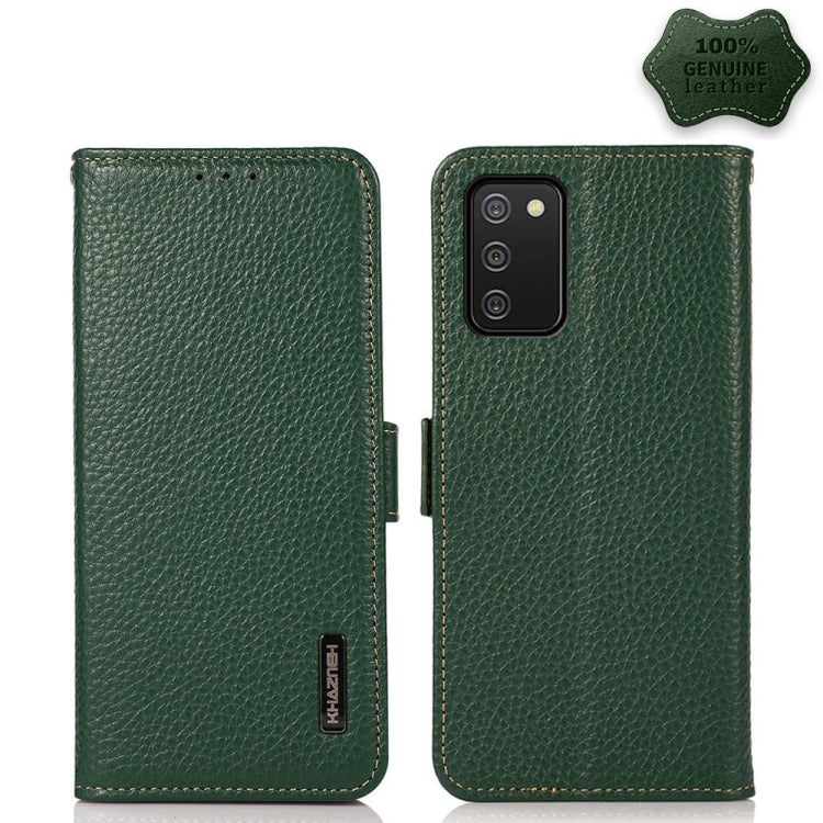 KHAZNEH Side-Magnetic Litchi Genuine Leather RFID Phone Case, For Samsung Galaxy A02s EU Version, For Samsung Galaxy A02s Global Version, For Samsung Galaxy A03s 166mm Version, For Samsung Galaxy A12 5G, For Samsung Galaxy A22 4G                       ...