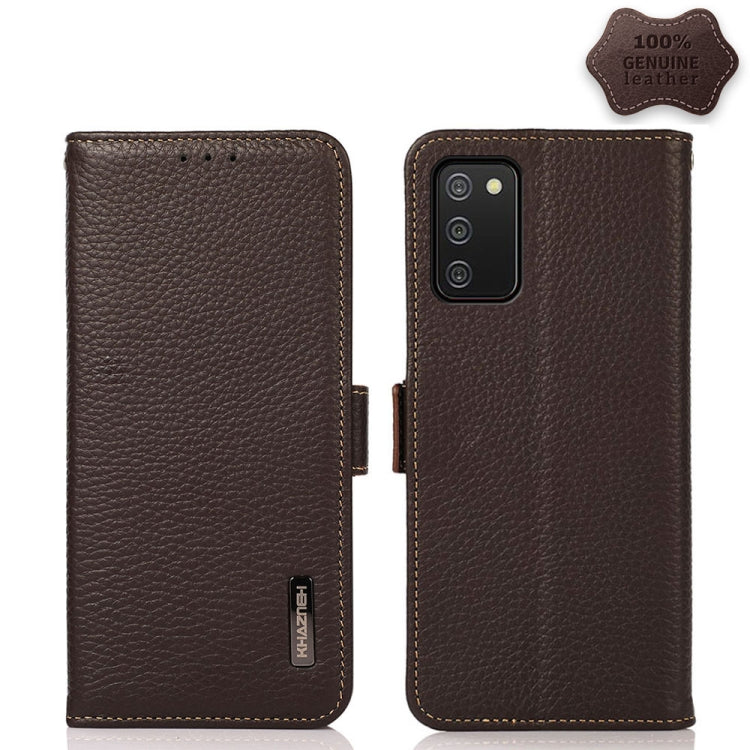 KHAZNEH Side-Magnetic Litchi Genuine Leather RFID Phone Case, For Samsung Galaxy A02s EU Version, For Samsung Galaxy A02s Global Version, For Samsung Galaxy A03s 166mm Version, For Samsung Galaxy A12 5G, For Samsung Galaxy A22 4G                       ...