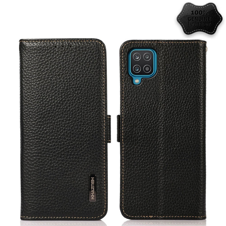 KHAZNEH Side-Magnetic Litchi Genuine Leather RFID Phone Case, For Samsung Galaxy A02s EU Version, For Samsung Galaxy A02s Global Version, For Samsung Galaxy A03s 166mm Version, For Samsung Galaxy A12 5G, For Samsung Galaxy A22 4G                       ...