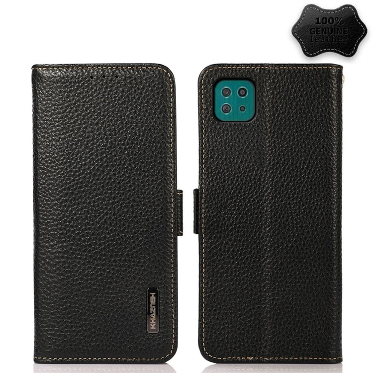 KHAZNEH Side-Magnetic Litchi Genuine Leather RFID Phone Case, For Samsung Galaxy A02s EU Version, For Samsung Galaxy A02s Global Version, For Samsung Galaxy A03s 166mm Version, For Samsung Galaxy A12 5G, For Samsung Galaxy A22 4G                       ...