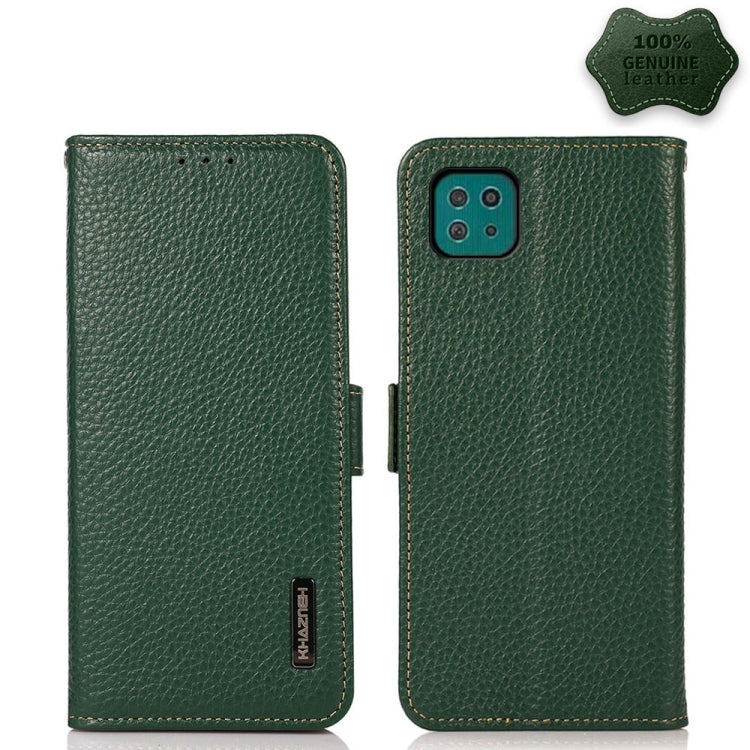 KHAZNEH Side-Magnetic Litchi Genuine Leather RFID Phone Case, For Samsung Galaxy A02s EU Version, For Samsung Galaxy A02s Global Version, For Samsung Galaxy A03s 166mm Version, For Samsung Galaxy A12 5G, For Samsung Galaxy A22 4G                       ...