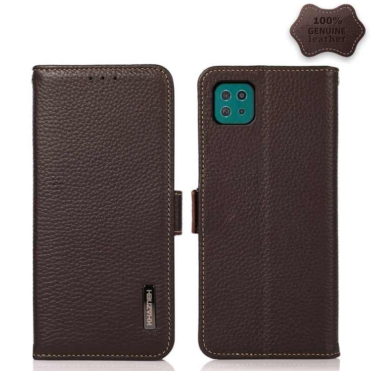 KHAZNEH Side-Magnetic Litchi Genuine Leather RFID Phone Case, For Samsung Galaxy A02s EU Version, For Samsung Galaxy A02s Global Version, For Samsung Galaxy A03s 166mm Version, For Samsung Galaxy A12 5G, For Samsung Galaxy A22 4G                       ...