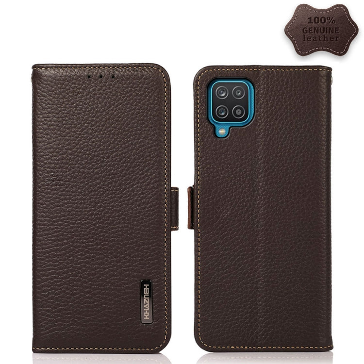 KHAZNEH Side-Magnetic Litchi Genuine Leather RFID Phone Case, For Samsung Galaxy A02s EU Version, For Samsung Galaxy A02s Global Version, For Samsung Galaxy A03s 166mm Version, For Samsung Galaxy A12 5G, For Samsung Galaxy A22 4G                       ...