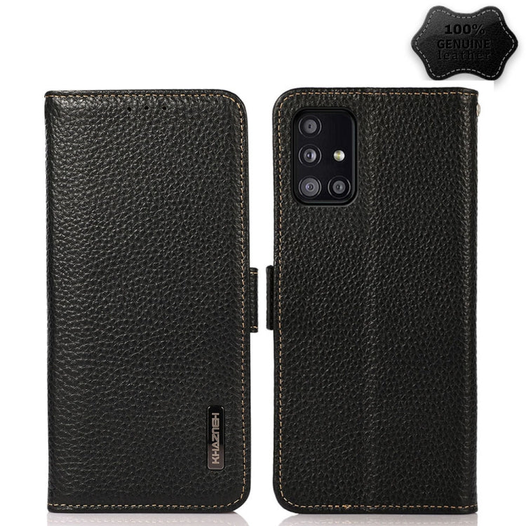 KHAZNEH Side-Magnetic Litchi Genuine Leather RFID Phone Case, For Samsung Galaxy A02s EU Version, For Samsung Galaxy A02s Global Version, For Samsung Galaxy A03s 166mm Version, For Samsung Galaxy A12 5G, For Samsung Galaxy A22 4G                       ...