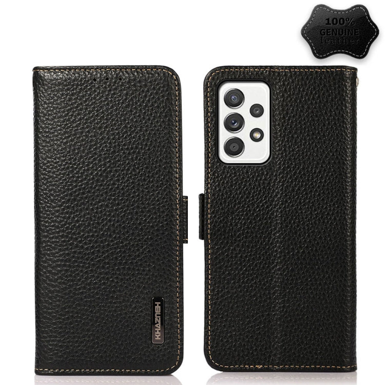 KHAZNEH Side-Magnetic Litchi Genuine Leather RFID Phone Case, For Samsung Galaxy A02s EU Version, For Samsung Galaxy A02s Global Version, For Samsung Galaxy A03s 166mm Version, For Samsung Galaxy A12 5G, For Samsung Galaxy A22 4G                       ...