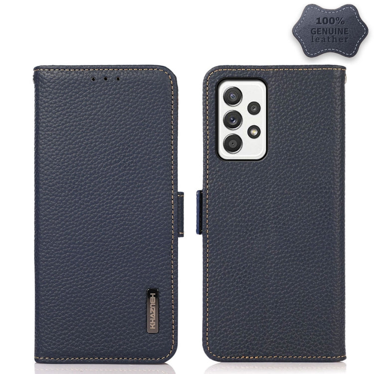 KHAZNEH Side-Magnetic Litchi Genuine Leather RFID Phone Case, For Samsung Galaxy A02s EU Version, For Samsung Galaxy A02s Global Version, For Samsung Galaxy A03s 166mm Version, For Samsung Galaxy A12 5G, For Samsung Galaxy A22 4G                       ...