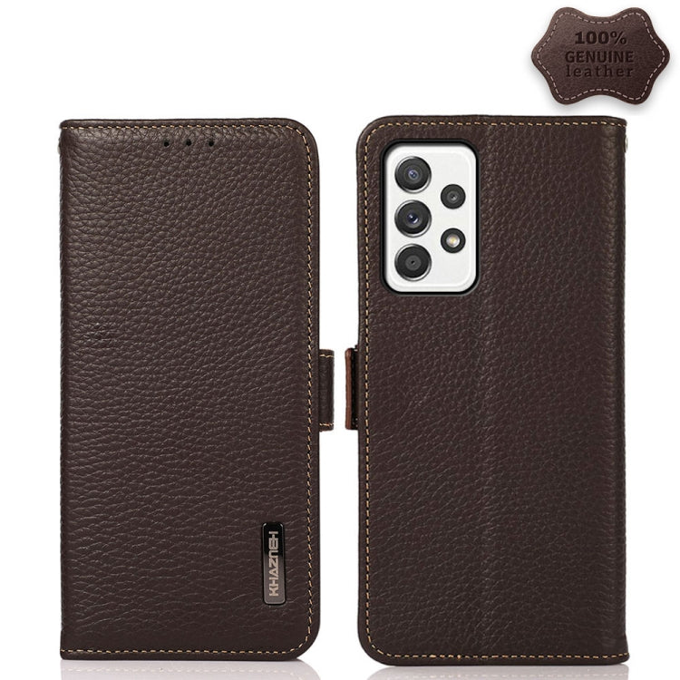 KHAZNEH Side-Magnetic Litchi Genuine Leather RFID Phone Case, For Samsung Galaxy A02s EU Version, For Samsung Galaxy A02s Global Version, For Samsung Galaxy A03s 166mm Version, For Samsung Galaxy A12 5G, For Samsung Galaxy A22 4G                       ...
