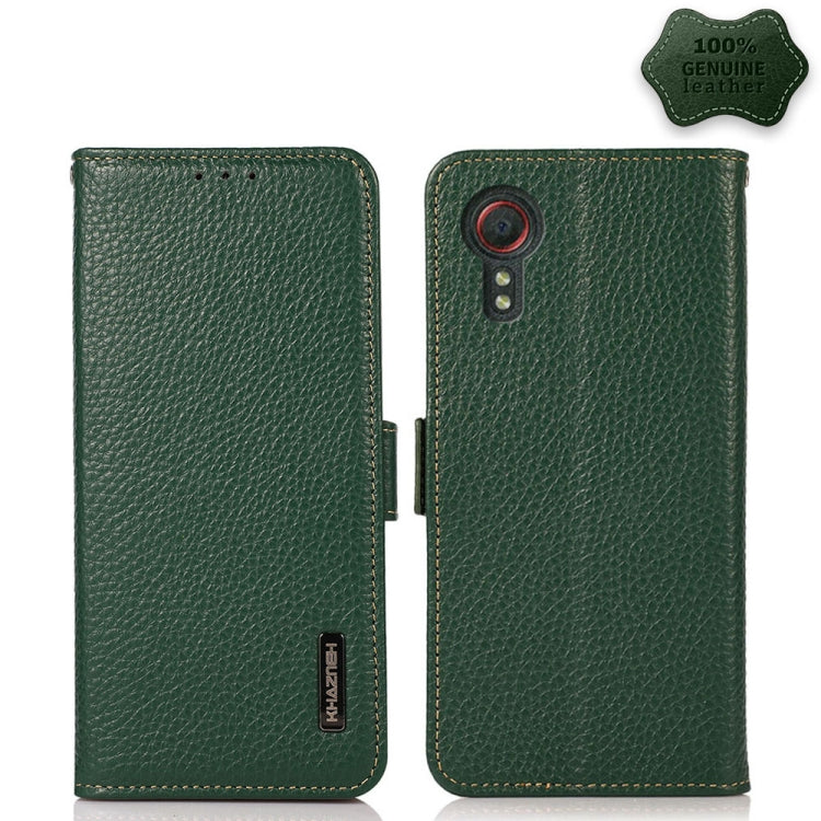 KHAZNEH Side-Magnetic Litchi Genuine Leather RFID Phone Case, For Samsung Galaxy S21 Ultra 5G, For Samsung Galaxy S22+ 5G, For Samsung Galaxy S22 5G, For Samsung Galaxy S22 Ultra 5G, For Samsung Galaxy Xcover 5, For Samsung Galaxy A03 164mm Version    ...
