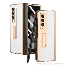 Load image into Gallery viewer, Electroplated Hinge Pen Slot Lychee Phone Case, For Samsung Galaxy Z Fold3 5G