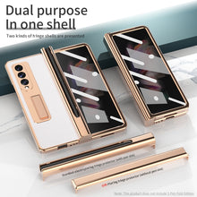 Load image into Gallery viewer, Electroplated Hinge Pen Slot Lychee Phone Case, For Samsung Galaxy Z Fold3 5G