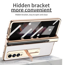 Load image into Gallery viewer, Electroplated Hinge Pen Slot Lychee Phone Case, For Samsung Galaxy Z Fold3 5G