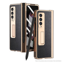 Load image into Gallery viewer, Electroplated Hinge Pen Slot Lychee Phone Case, For Samsung Galaxy Z Fold3 5G