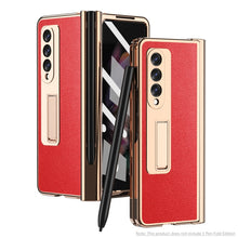 Load image into Gallery viewer, Electroplated Hinge Pen Slot Lychee Phone Case, For Samsung Galaxy Z Fold3 5G