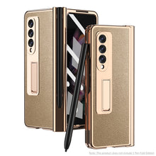 Load image into Gallery viewer, Electroplated Hinge Pen Slot Lychee Phone Case, For Samsung Galaxy Z Fold3 5G