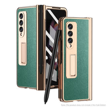 Load image into Gallery viewer, Electroplated Hinge Pen Slot Lychee Phone Case, For Samsung Galaxy Z Fold3 5G