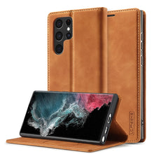 Load image into Gallery viewer, LC.IMEEKE Soft PU + TPU Magnetic Skin-friendly Feeling Leather Phone Case, For Samsung Galaxy S22 Ultra, For Samsung Galaxy S22