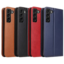 Load image into Gallery viewer, Fierre Shann PU Genuine Leather Texture Leather Phone Case, For Samsung Galaxy S22 5G, For Samsung Galaxy S22+ 5G, For Samsung Galaxy S22 Ultra 5G