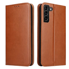 Load image into Gallery viewer, Fierre Shann PU Genuine Leather Texture Leather Phone Case, For Samsung Galaxy S22 5G, For Samsung Galaxy S22+ 5G, For Samsung Galaxy S22 Ultra 5G