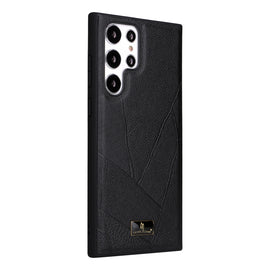 Fierre Shann Leather Texture Phone Back Cover Case, For Samsung Galaxy S22 Ultra 5G