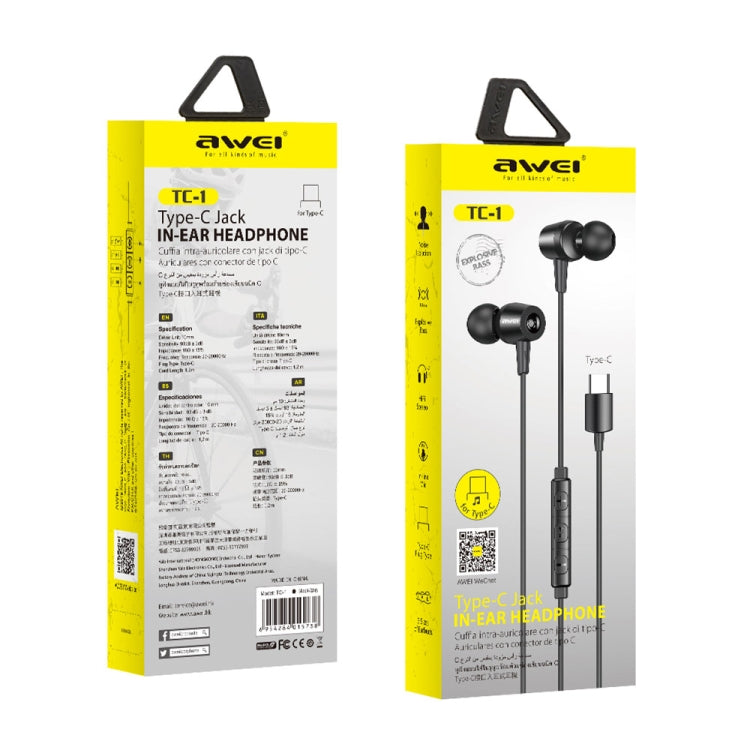 awei TC-1 Type-C / USB-C Stereo Surround In-ear Wired Earphone