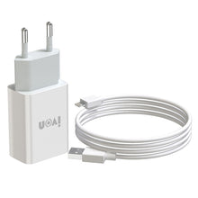 Load image into Gallery viewer, IVON AD-33 2 in 1 2.1A Single USB Port Travel Charger + 1m USB to 8 Pin Data Cable Set,, EU Plug, US Plug