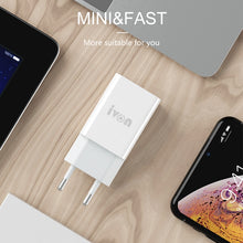 Load image into Gallery viewer, IVON AD-33 2 in 1 2.1A Single USB Port Travel Charger + 1m USB to 8 Pin Data Cable Set,, EU Plug, US Plug