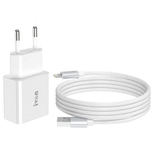 Load image into Gallery viewer, IVON AD-35 2 in 1 18W QC3.0 USB Port Travel Charger + 1m USB to 8 Pin Data Cable Set,, EU Plug, US Plug