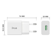Load image into Gallery viewer, IVON AD-35 2 in 1 18W QC3.0 USB Port Travel Charger + 1m USB to 8 Pin Data Cable Set,, EU Plug, US Plug