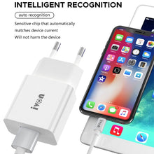 Load image into Gallery viewer, IVON AD-35 2 in 1 18W QC3.0 USB Port Travel Charger + 1m USB to 8 Pin Data Cable Set,, EU Plug, US Plug