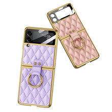 Load image into Gallery viewer, GKK Integrated Plating + Leather Phone Case with Ring, For Samsung Galaxy Z Flip3 5G