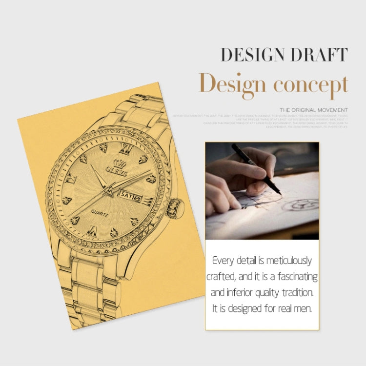 OLEVS 5565 Men Fashion Waterproof Stainless Steel Strap Diamond Quartz Watch