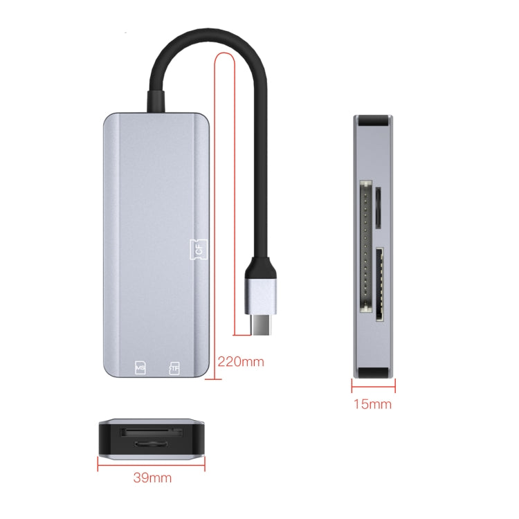 NK-3044 5 in 1 USB-C / Type-C to MS / M2 / CF / TF / SD Card Slots Card Reader, NK-3044