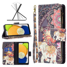Load image into Gallery viewer, Colored Drawing Pattern Zipper Leather Phone Case, For Samsung Galaxy A03 166mm