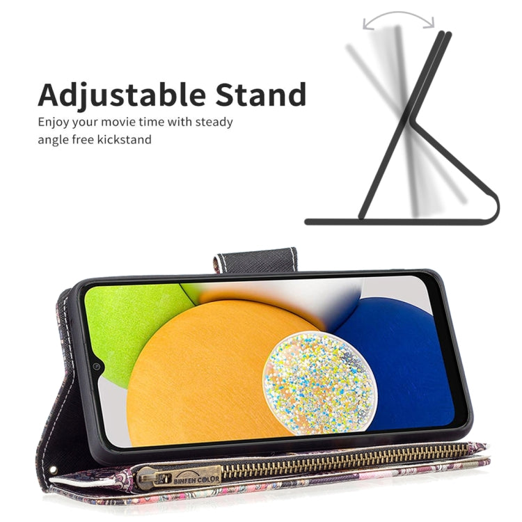 Colored Drawing Pattern Zipper Leather Phone Case, For Samsung Galaxy A03 166mm