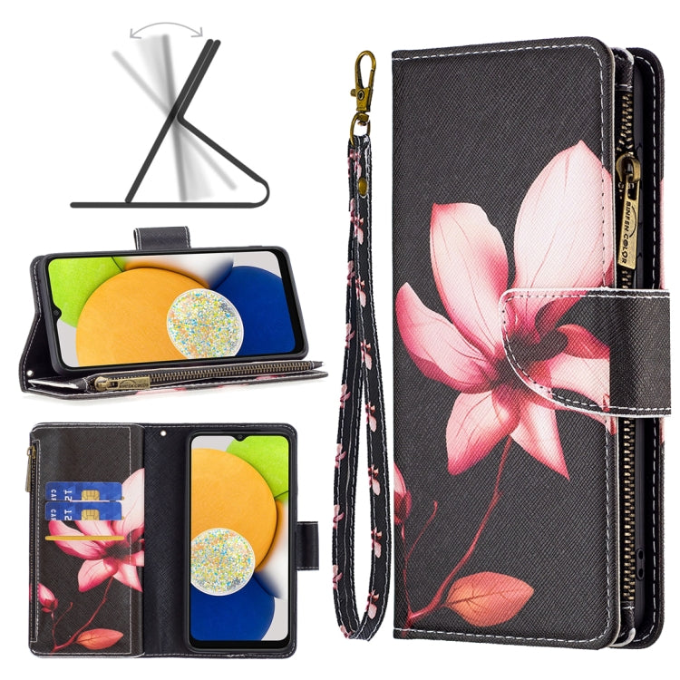 Colored Drawing Pattern Zipper Leather Phone Case, For Samsung Galaxy A03 166mm
