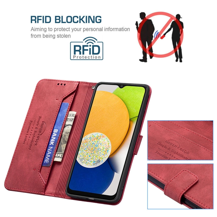 BF09 Magnetic Buckle RFID Flip Leather Phone Case, For Samsung Galaxy A03 166mm