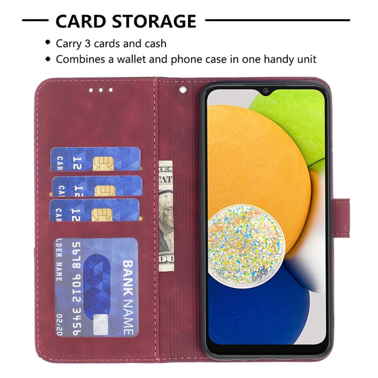 BF05 Magnetic Buckle Rhombus Texture Leather Phone Case, For Samsung Galaxy A03 166mm