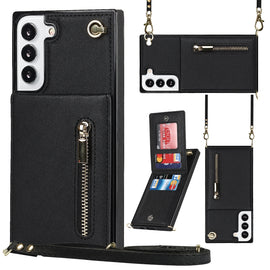 Cross-body Square Zipper Card Holder Bag Phone Case, For Samsung Galaxy S22 5G, For Samsung Galaxy S22+ 5G, For Samsung Galaxy S22 Ultra 5G, For Samsung Galaxy S21 FE 5G