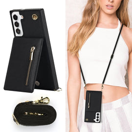 Cross-body Square Zipper Card Holder Bag Phone Case, For Samsung Galaxy S22 5G, For Samsung Galaxy S22+ 5G, For Samsung Galaxy S22 Ultra 5G, For Samsung Galaxy S21 FE 5G
