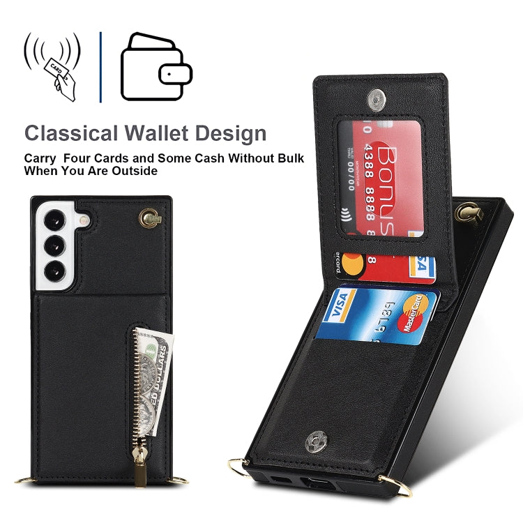 Cross-body Square Zipper Card Holder Bag Phone Case, For Samsung Galaxy S22 5G, For Samsung Galaxy S22+ 5G, For Samsung Galaxy S22 Ultra 5G, For Samsung Galaxy S21 FE 5G