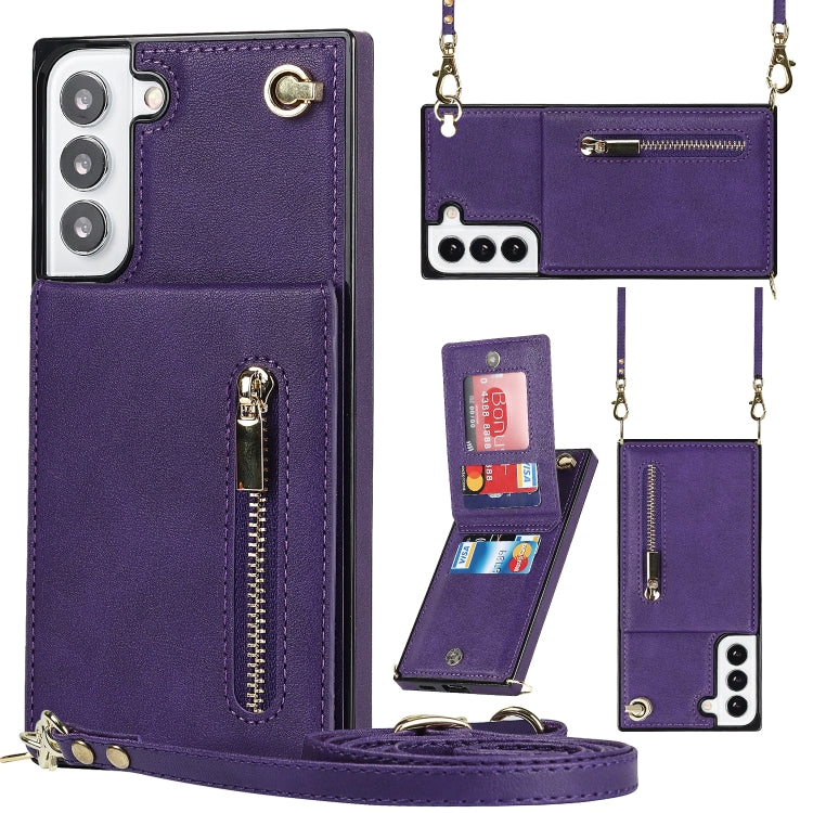 Cross-body Square Zipper Card Holder Bag Phone Case, For Samsung Galaxy S22+ 5G, For Samsung Galaxy S22 5G, For Samsung Galaxy S21 FE 5G, For Samsung Galaxy S22 Ultra 5G