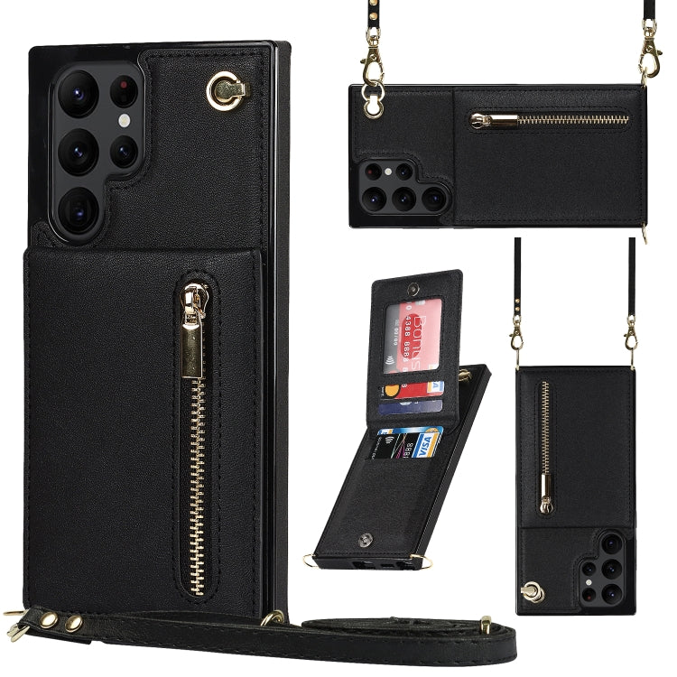 Cross-body Square Zipper Card Holder Bag Phone Case, For Samsung Galaxy S22+ 5G, For Samsung Galaxy S22 5G, For Samsung Galaxy S21 FE 5G, For Samsung Galaxy S22 Ultra 5G