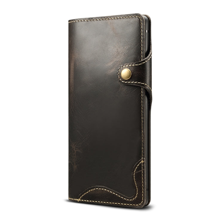 Denior Oil Wax Cowhide Magnetic Button Horizontal Flip Leather Case with Card Slots & Wallet