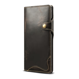 Denior Oil Wax Cowhide Magnetic Button Horizontal Flip Leather Case with Card Slots & Wallet