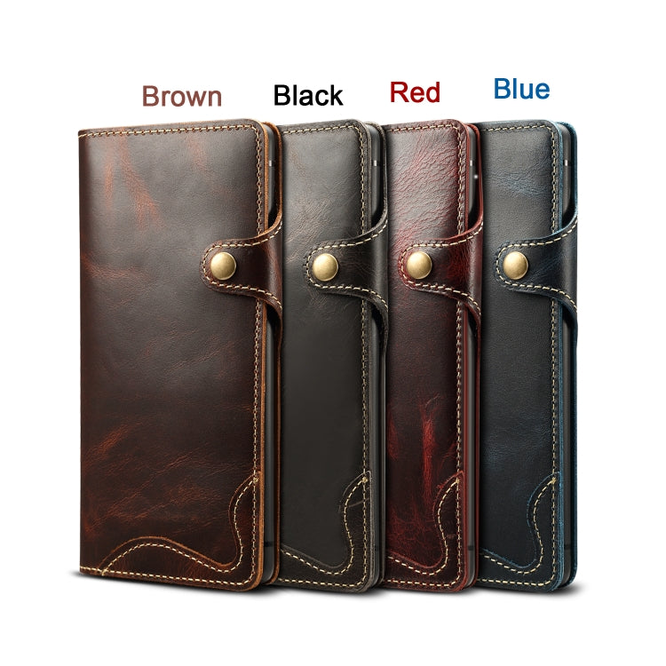 Denior Oil Wax Cowhide Magnetic Button Horizontal Flip Leather Case with Card Slots & Wallet